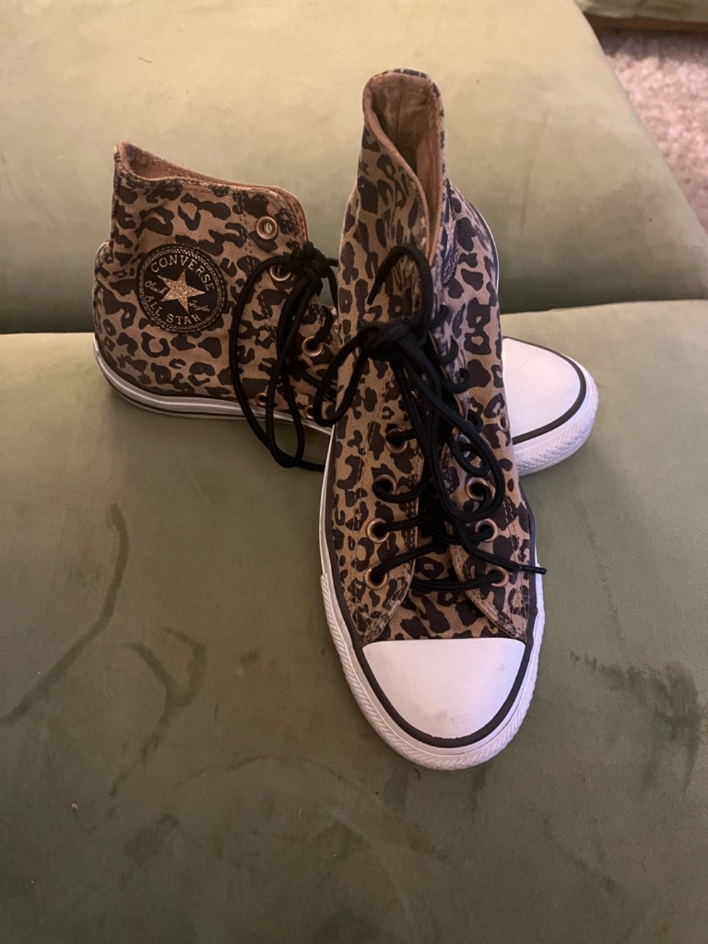 Converse Leopard-Pattern High Top Sneakers in Brown and Black